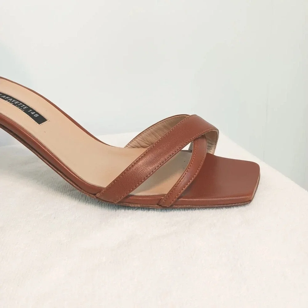 LAFAYETTE 148 Lula Ankle Strap Sandal Heels Brown‎ Sz 41 Luxury Glam retail $450
